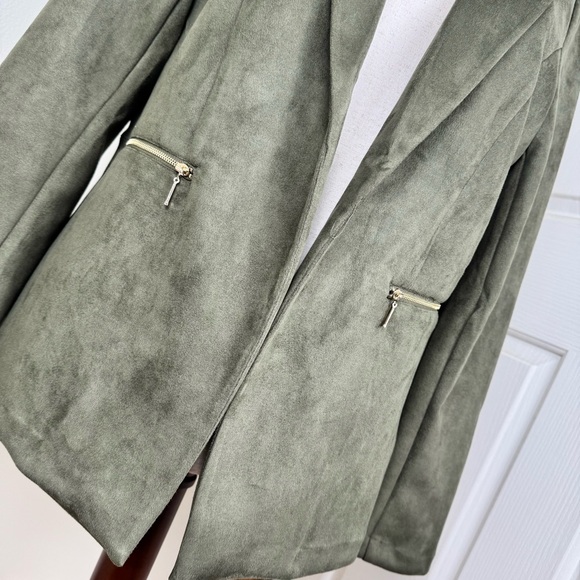 Nanette Lepore Sage Green Blazer with Zipper Pockets - Picture 2 of 5